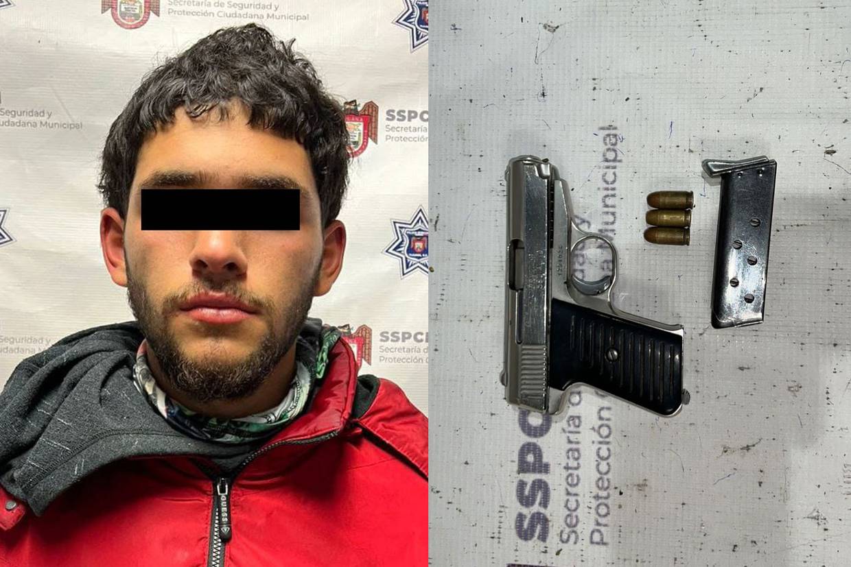 Al detenido, identificado como Nicolás “N” de 18 años, le fue localizada un arma tipo pistola calibre .380 abastecida con tres cartuchos útiles.