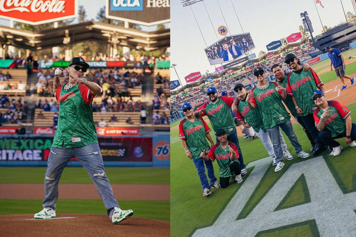 Eduin Caz junto al resto del grupo portó una jersey con los colores mexicanos y el nombre del equipo Los Angeles Dodgers.