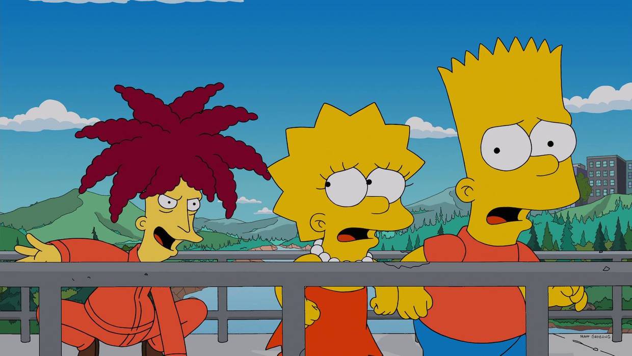 Bob Patiño persiguiendo a Lisa y Bart Simpson.