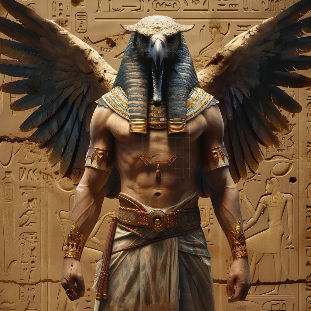 El renacer de Horus: La tecnología de Midjourney recrea al dios egipcio en una era de inteligencia artificial.