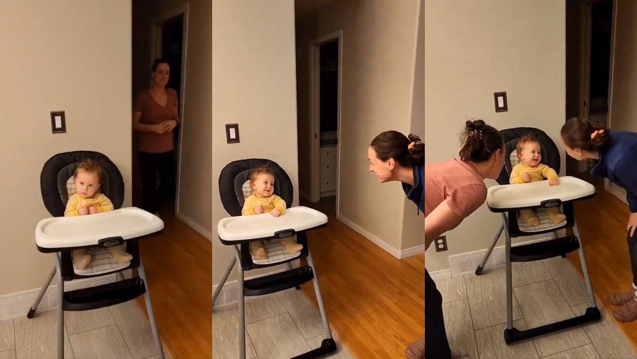 VIDEO: bebé se confunde al ver a la hermana gemela de su mamá