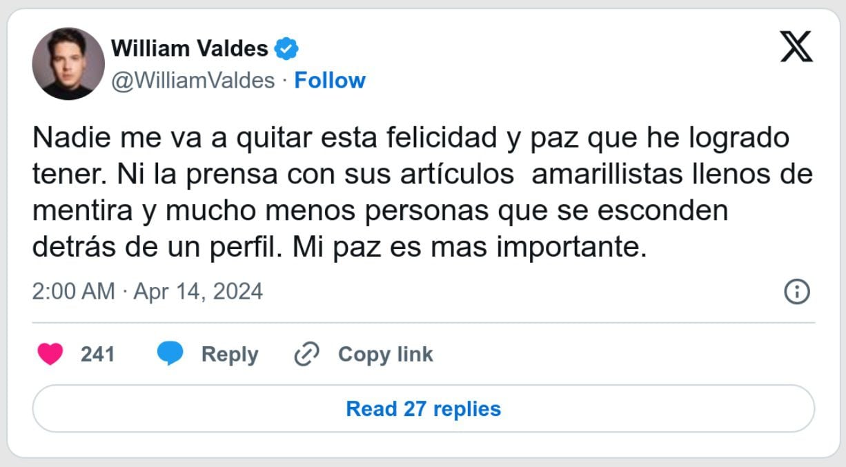Tweet de William Valdés.