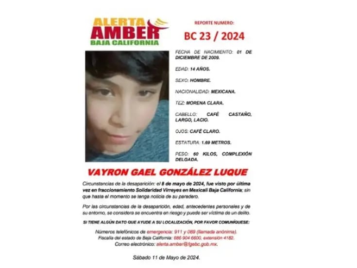 Alerta Amber de Vayron Gael González Luque
