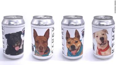 Crean latas de cerveza con caras de perritos en adopción