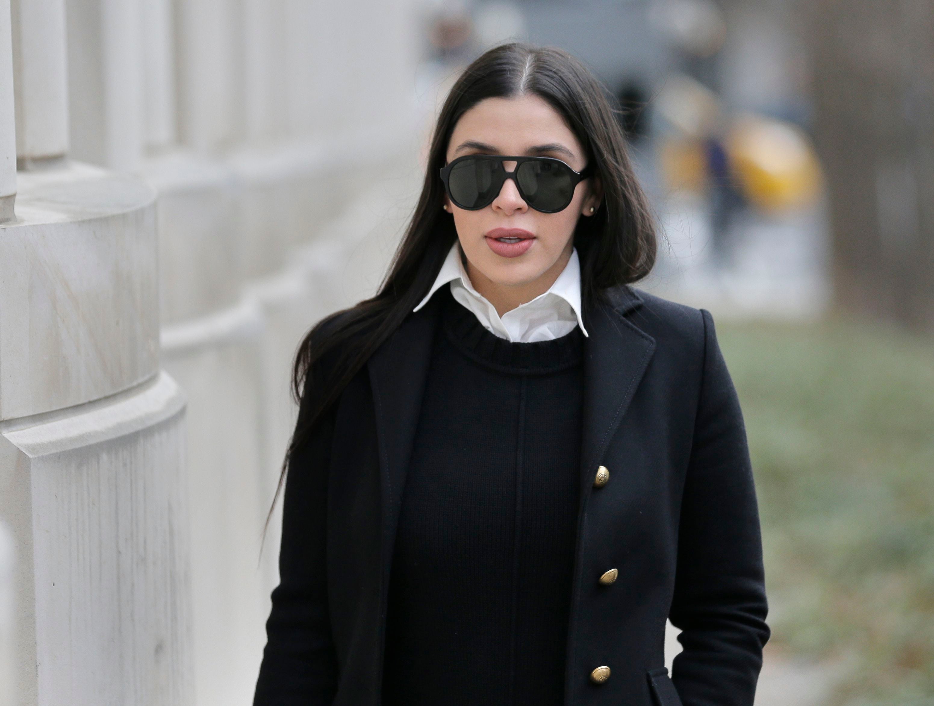 Emma Coronel Aispuro, wife of Joaquin "El Chapo" Guzman, arrives to federal court in New York, Thursday, Dec. 6, 2018.   Guzman is charged with running a massive drug trafficking operation that laundered billions of dollars and oversaw murders and kidnappings.  (AP Photo/Seth Wenig)