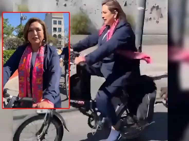 Xóchitl Gálvez llega al INE en bicicleta para registrarse como candidata a la presidencia