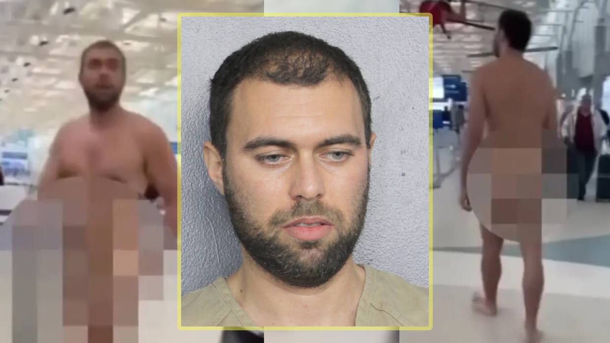 Hombre se "pavonea" completamente desnudo y ebrio en aeropuerto de Florida y trata de burlar la seguridad