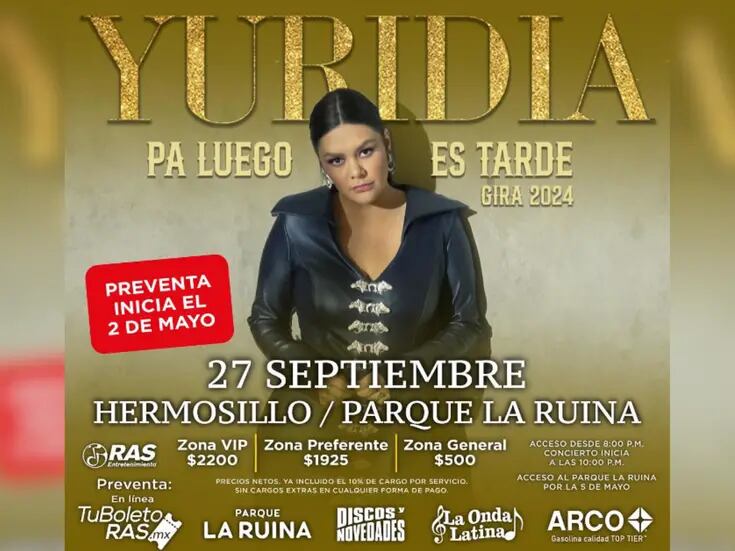 Yuridia anuncia concierto en Hermosillo como parte de su gira "Pa luego es tarde"