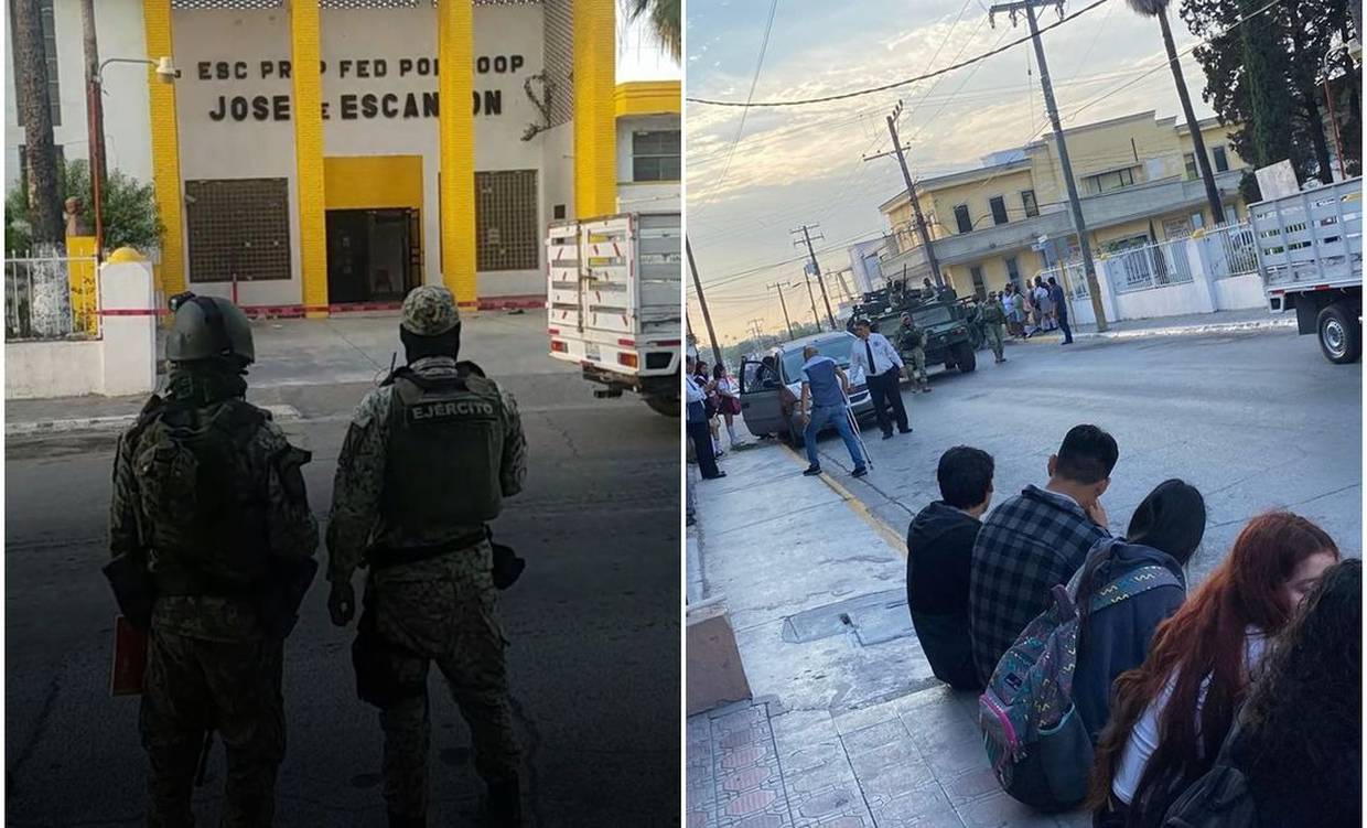 Granada dejada en la entrada de la Preparatoria José de Escandón en Tamaulipas. Foto: Especial