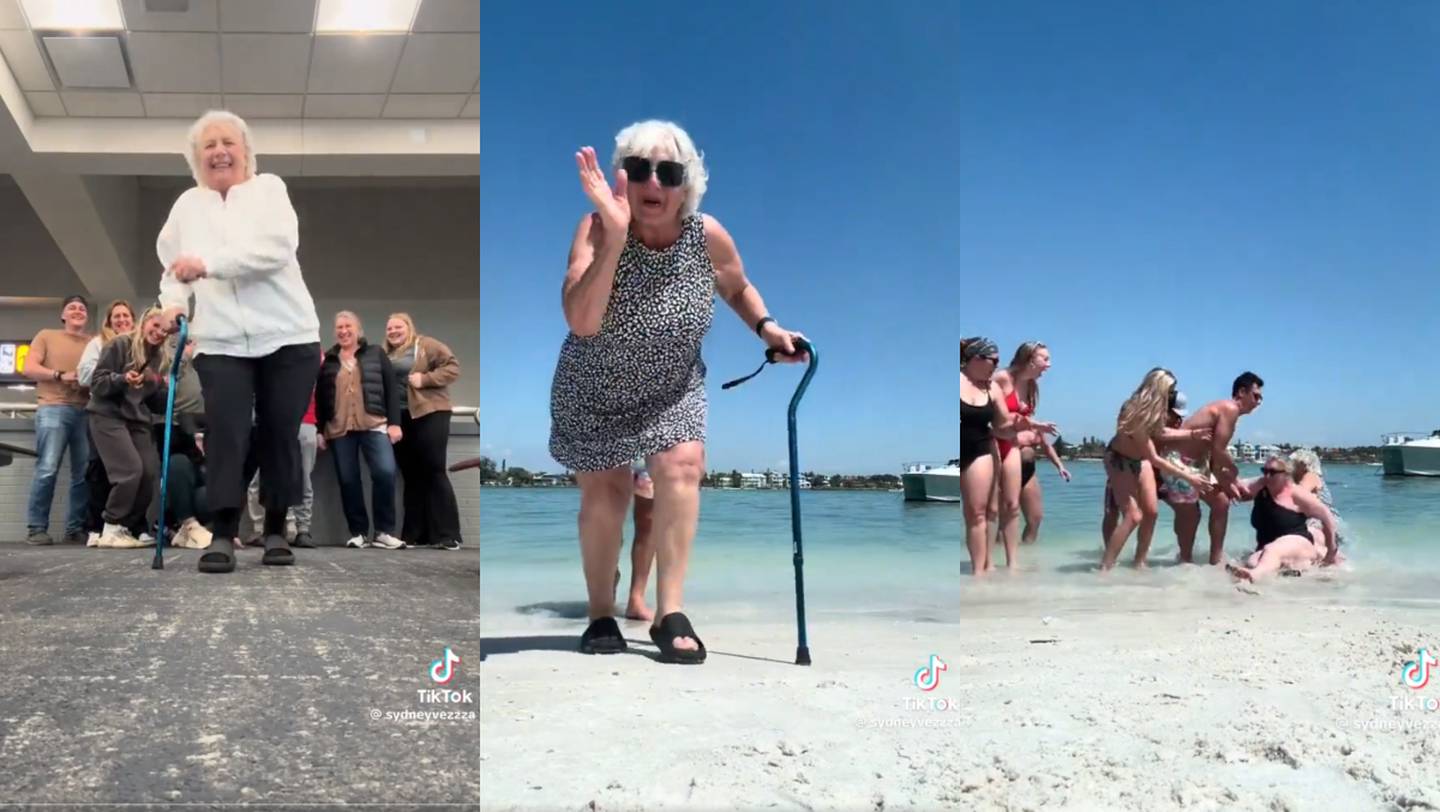 VIDEO: familia intenta grabar lindo vídeo en la playa pero la abuela sufre tremenda caída al agua