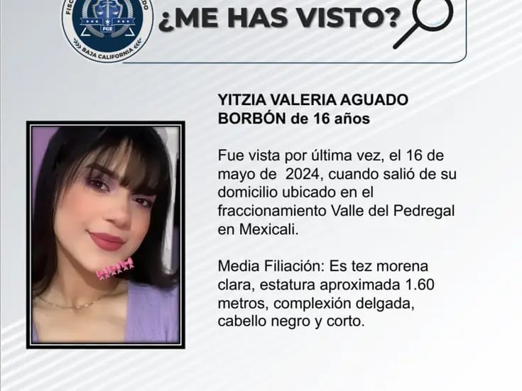 Se solicita ayuda para localizar a Yitzia Valeria Aguado Borbón