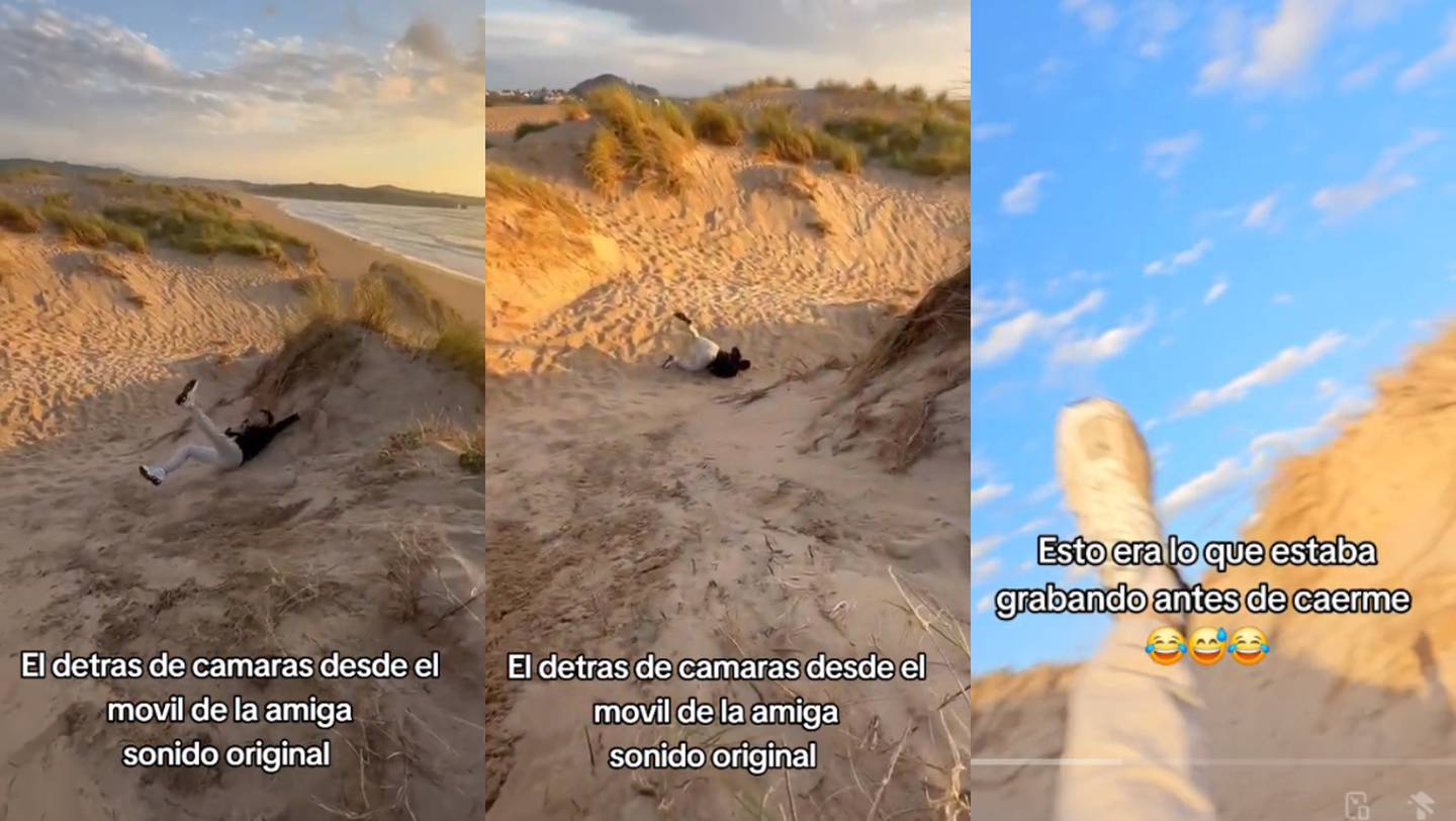 VIDEO: joven sufre de tremenda caída en la playa y lo deja todo grabado en dos perspectivas