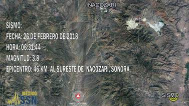 Ocurre sismo de 3.8 grados en Nacozari