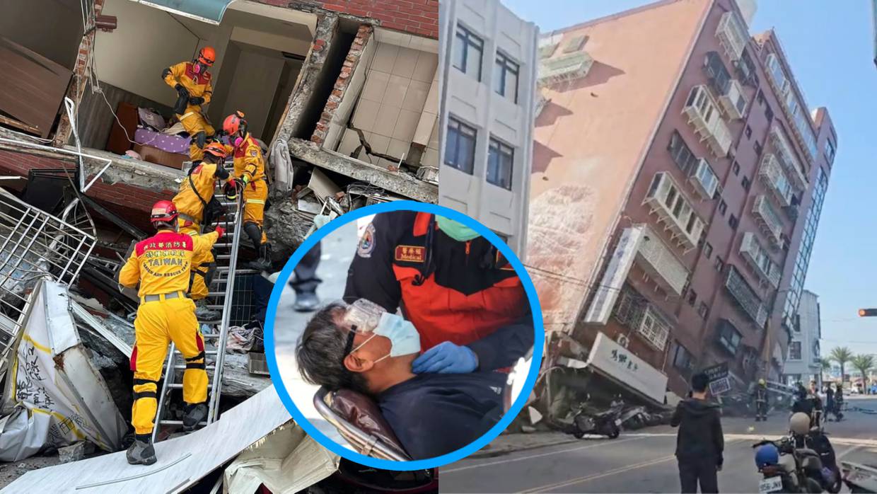 Los equipos de emergencias en Taiwán continúan las labores de rescate tras el sismo que dejó al menos 13 muertos y mil 145 heridos. Foto: X