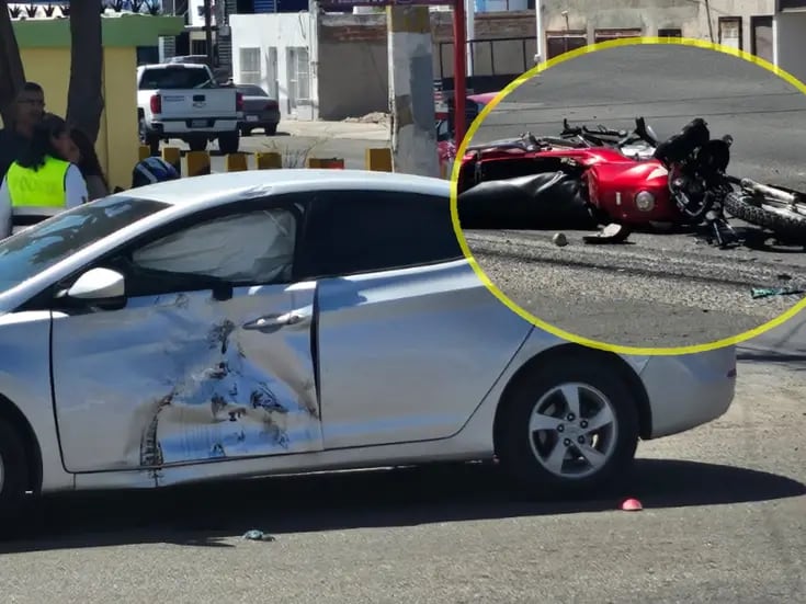 Choque de auto y moto en Hermosillo deja a ambos conductores con heridas