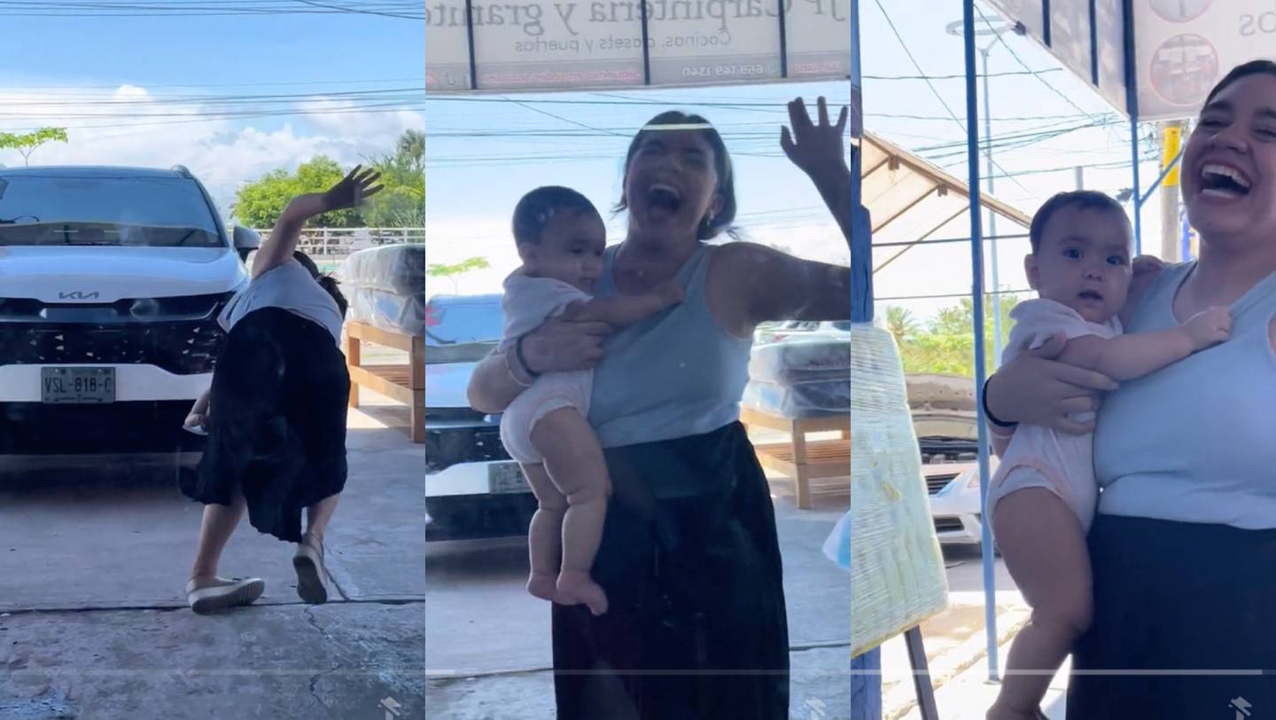 VIDEO: ¡mujer estuvo a punto de tener una tremenda caída con un bebé en brazos!