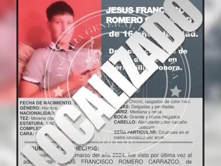 Localizan con vida a Jesús Francisco Romero, joven de 16 años desaparecido en Hermosillo