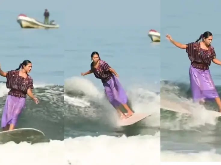 VIDEO: surfista mexicana domina las olas portando un huipil 