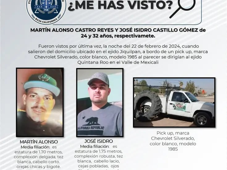 Piden ayuda para encontrar a Martín Alonso Castro Reyes y José Isidro Castillo Gómez