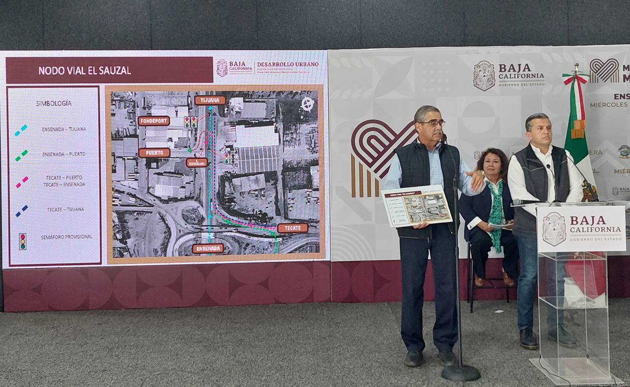Arturo Espinoza Jaramillo, titular de la Secretaría de Infraestructura, Desarrollo Urbano y Reordenación Territorial (Sidurt)  dio a conocer los avances del Nodo Vial El Sauzal en la conferencia mañanera de la Gobernadora.