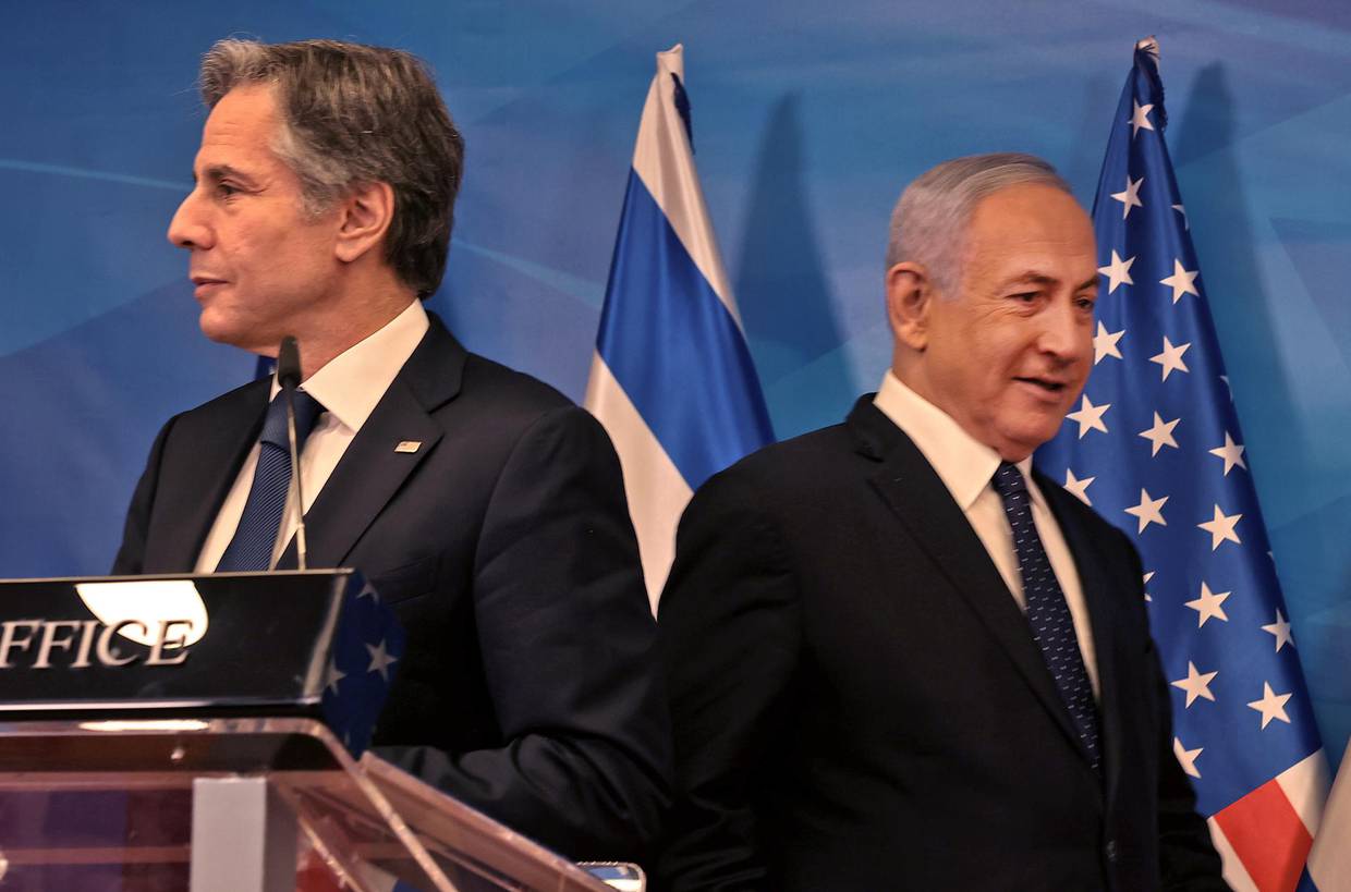 Fotografía de archivo de Blinken y Netanyahu. | Crédito: EFE