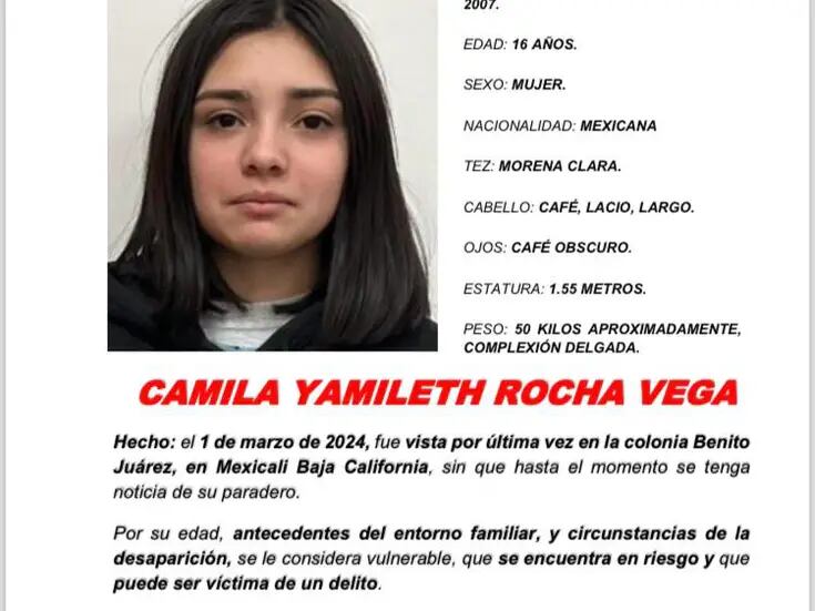 Activan Alerta Amber para localizar a Camila Yamileth Rocha Vega