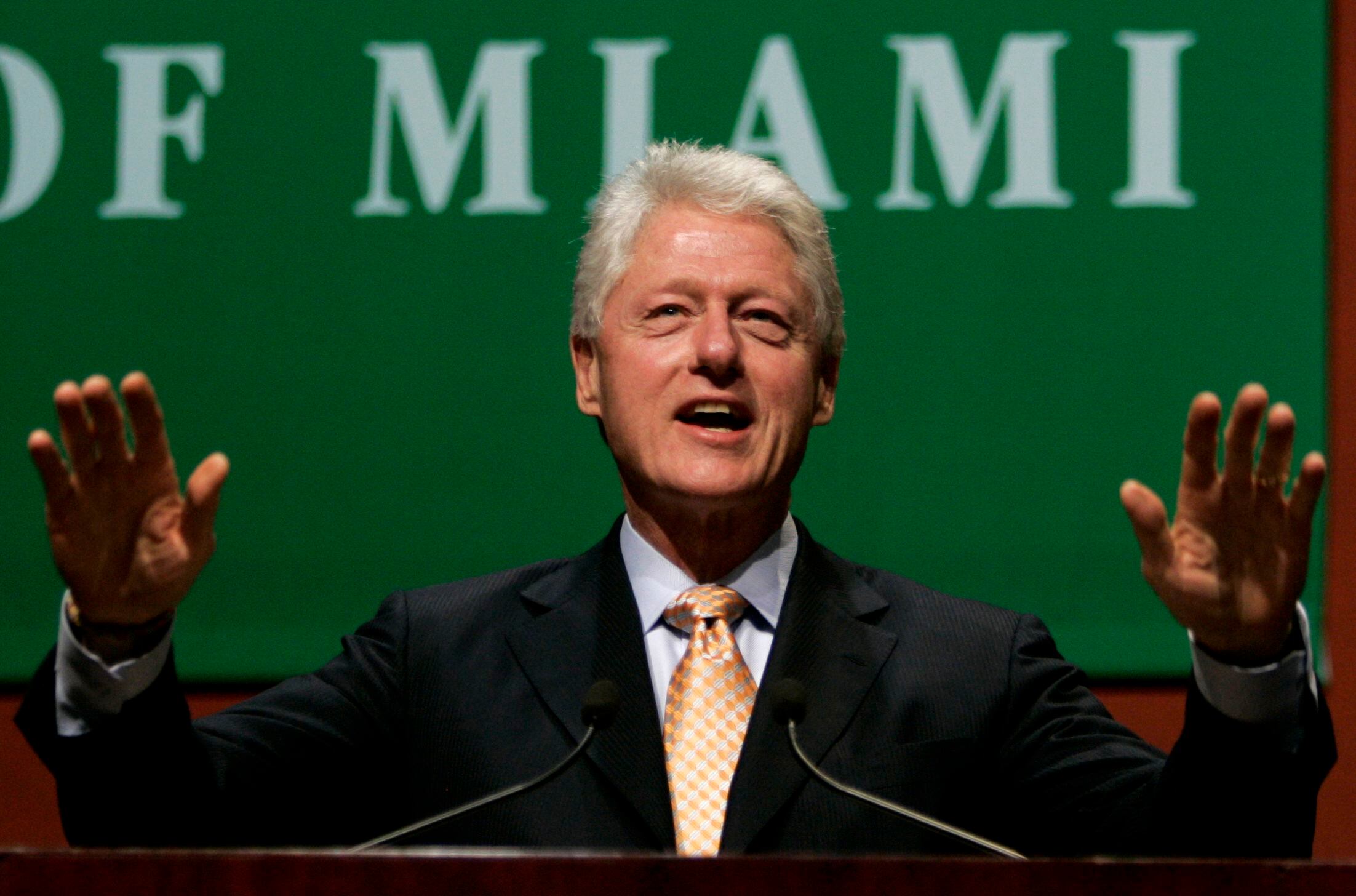 Former President Bill Clinton speaks to graduating students at the University of Miami in Coral Gables, Fla., Thursday, March 1, 2007. (AP Photo/Lynne Sladky)