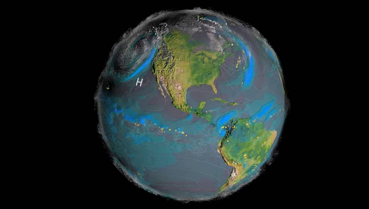 Una vista 3D de un río atmosférico desde un modelo del sistema terrestre.