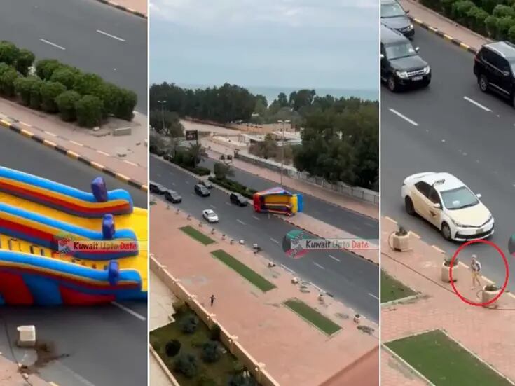 VIDEO: Inflable con niños aterriza en plena carretera