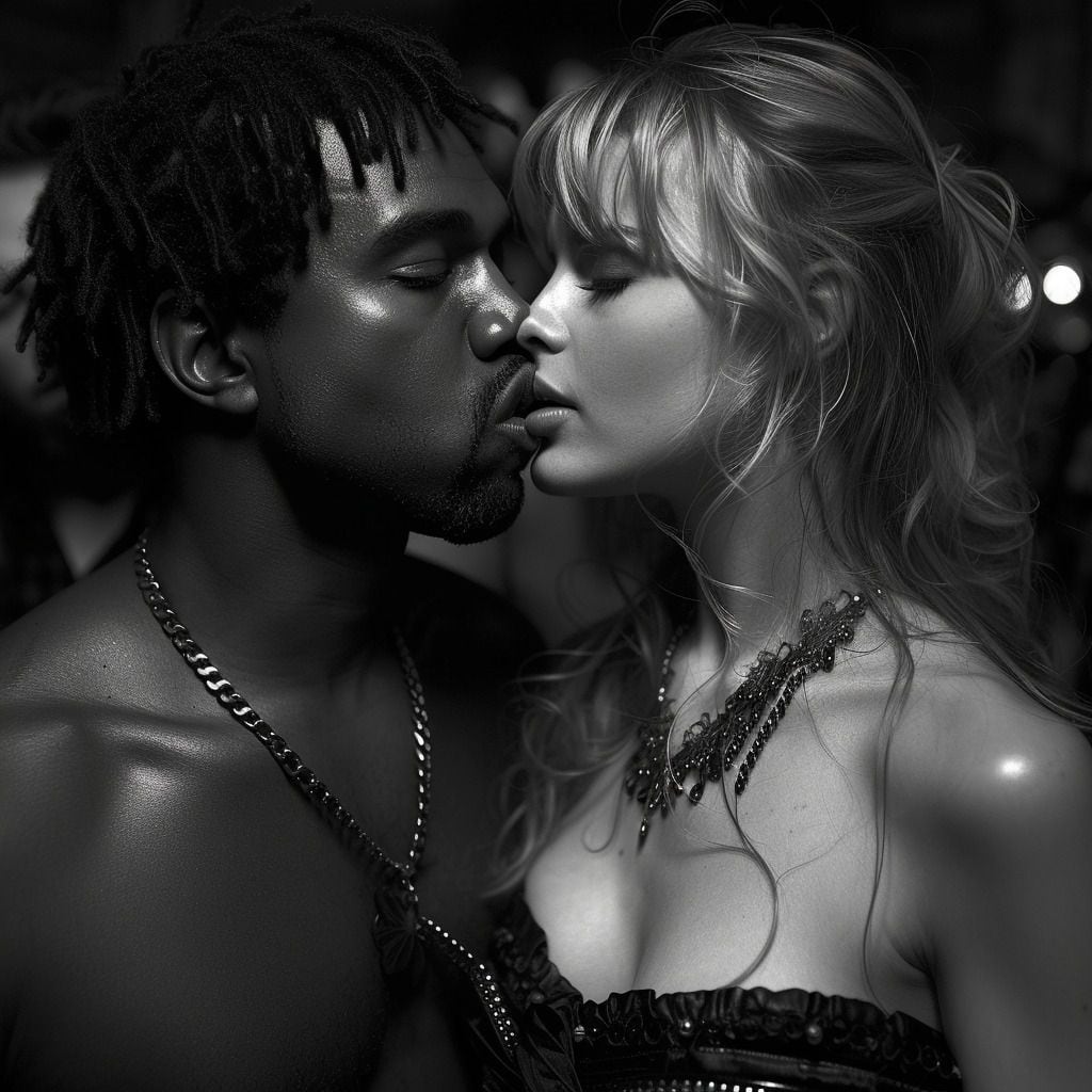 La IA Midjourney agrega leña al fuego de la controversia con una imagen de Kanye West y Taylor Swift en un beso.