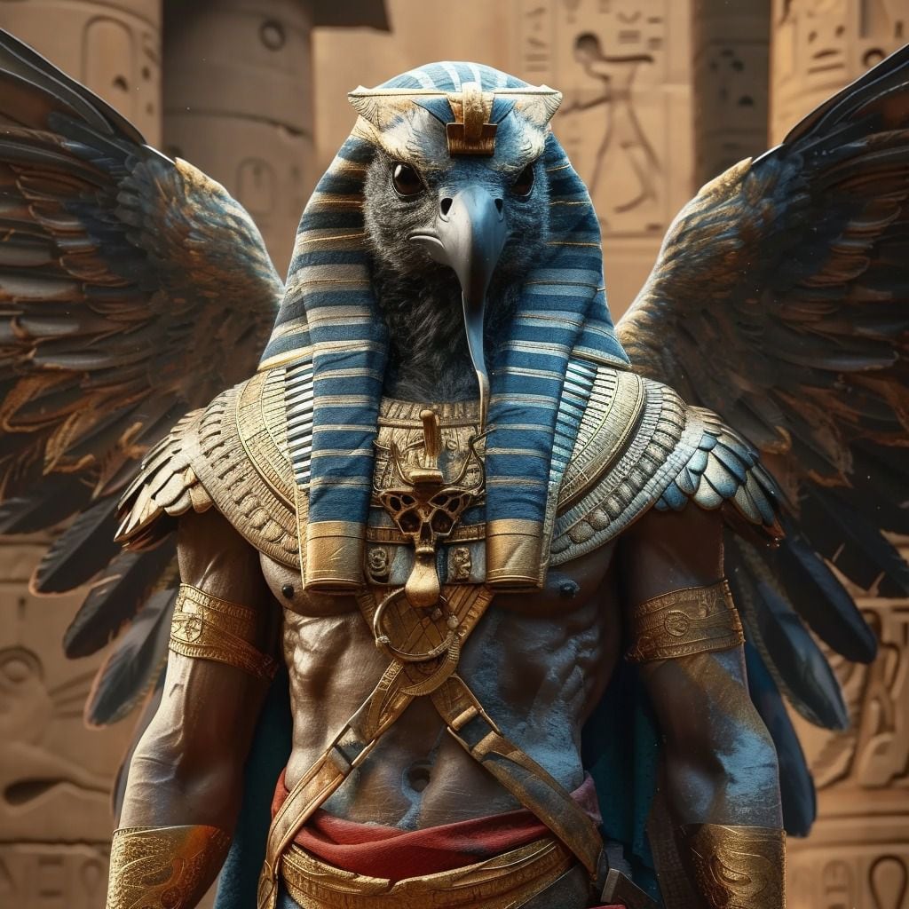 Horus renace en la era digital: La inteligencia artificial revela su imagen como un guerrero halcón.