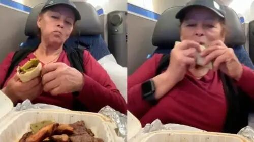 VIDEO: Mujer come tacos de carne asada en primera clase de avión y recibe críticas
