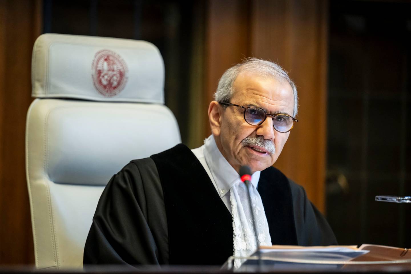 El Presidente del Tribunal, Excmo. Sr. Juez Nawaf Salam, al inicio de las audiencias | FOTO Twitter CIJ