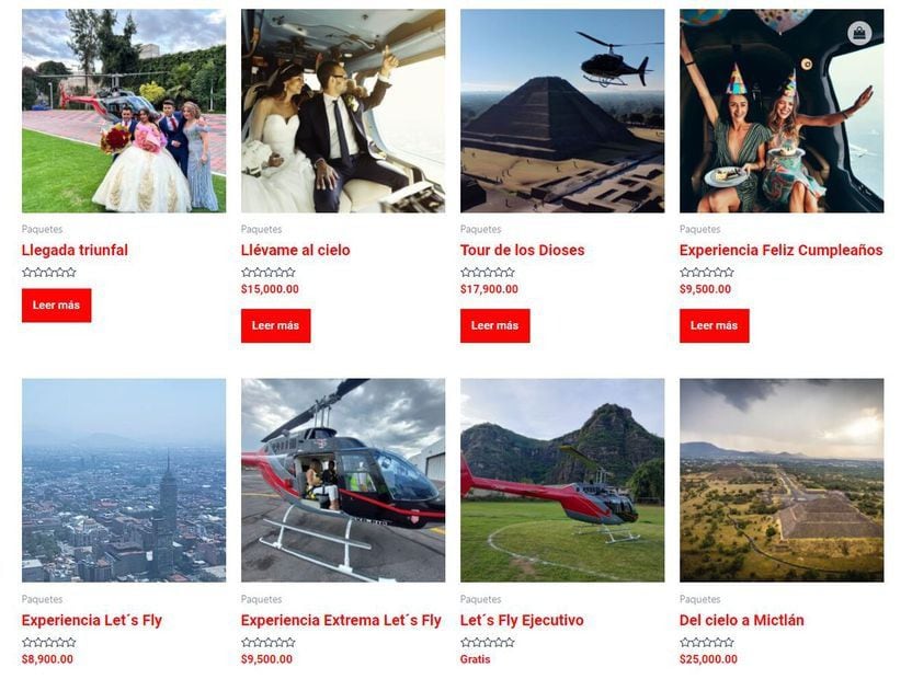 Los paquetes, vuelos y tours ofrecidos por los helicópteros Let´s Fly van desde los 8 mil hasta los 25 mil pesos.