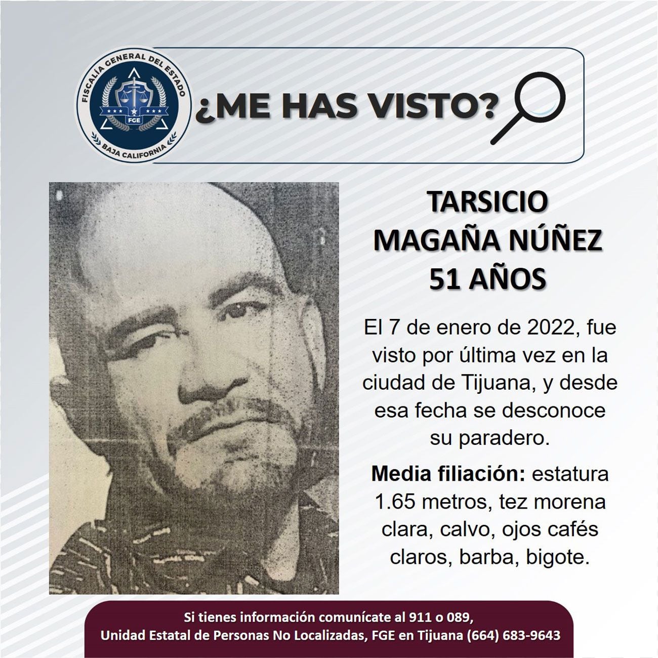 Tarsicio Magaña Núñez, de 51 años es el hombre desaparecido.