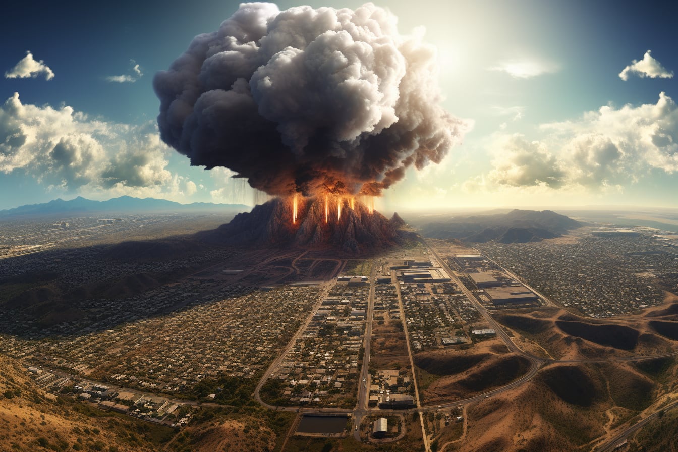 Así se vería Hermosillo si cayera una bomba nuclear similar a la de Hiroshima, según la inteligencia artificial de Midjourney