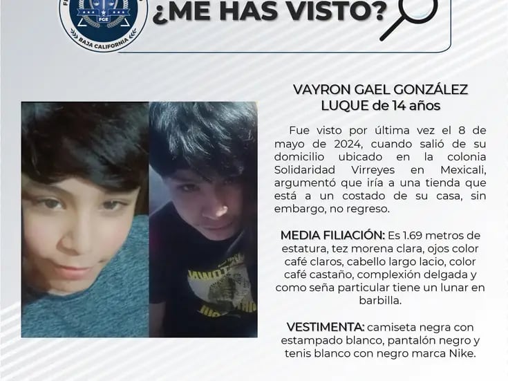 Pequisa de Vayron Gael González Luque de 14 años
