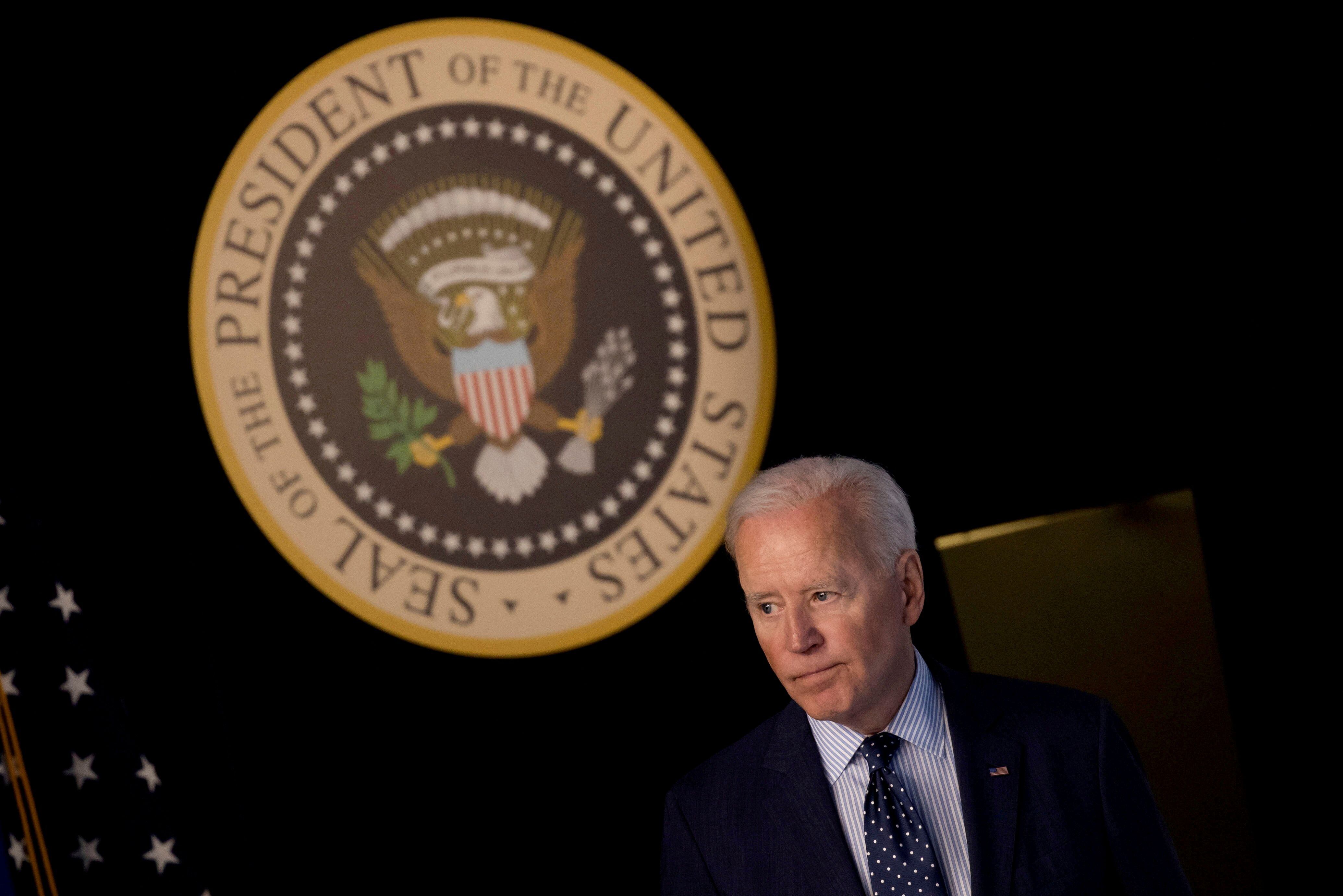 Foto de archivo. El presidente de Estados Unidos , Joe Biden, después de dar una conferencia en la Casa Blanca en Washington. 2 de junio de 2021. REUTERS/Carlos Barria/File Photo