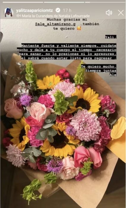 Aparicio compartió en Instagram imágenes de arreglos florales con mensajes de pronta recuperación, pero luego las eliminó.