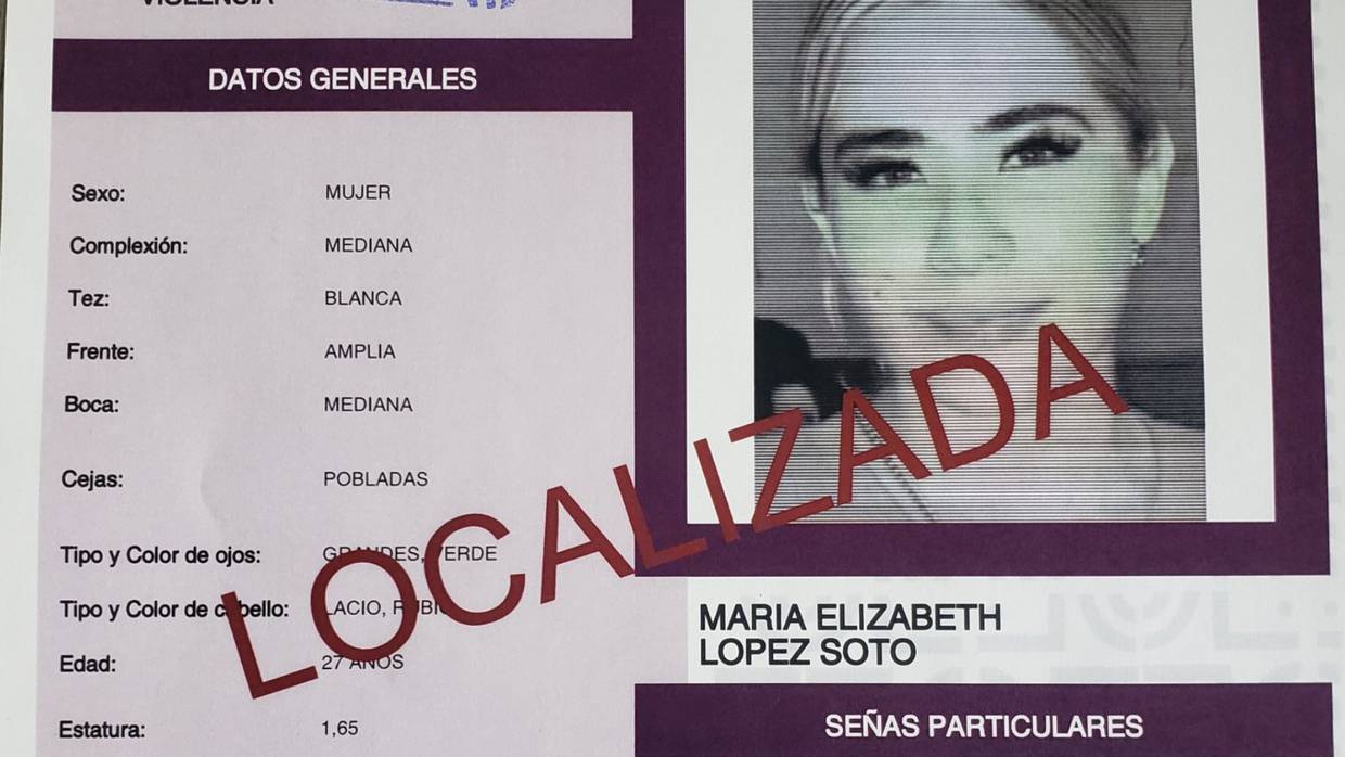Encuentran a María Elizabeth López Soto tras seis días desaparecida. Foto: X