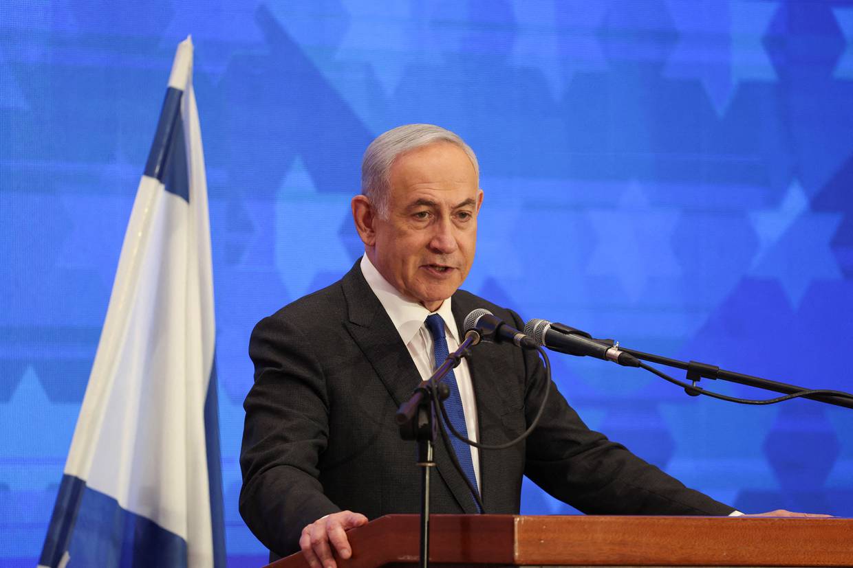FOTO DE ARCHIVO. El primer ministro israelí, Benjamin Netanyahu, se dirige a la Conferencia de Presidentes de las Principales Organizaciones Judías Estadounidenses, en medio del actual conflicto entre Israel y Hamás, en Jerusalén. 18 de febrero de 2024. REUTERS/Ronen Zvulun