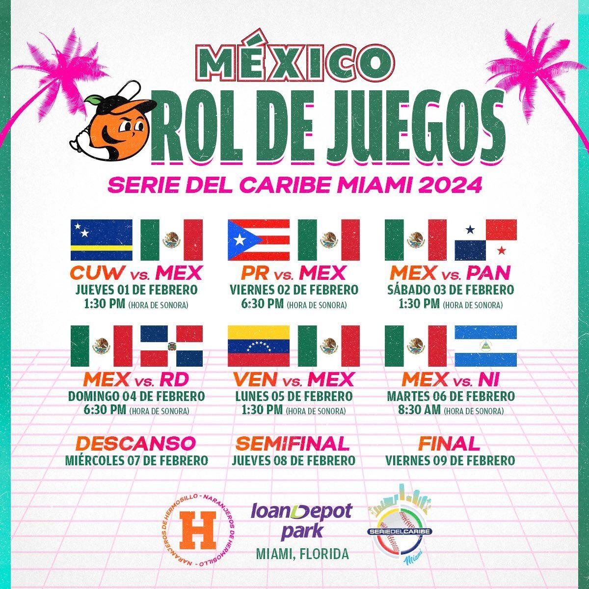 Rol de juegos de Naranjeros en la Serie del Caribe 2024.