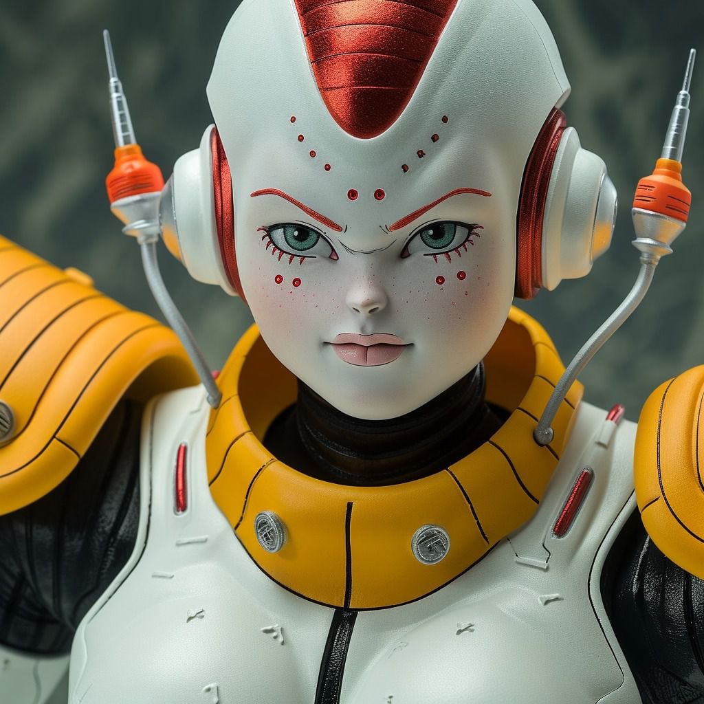El Androide 19 cobra vida en una representación robótica y leal, cortesía de la creatividad de la inteligencia artificial.