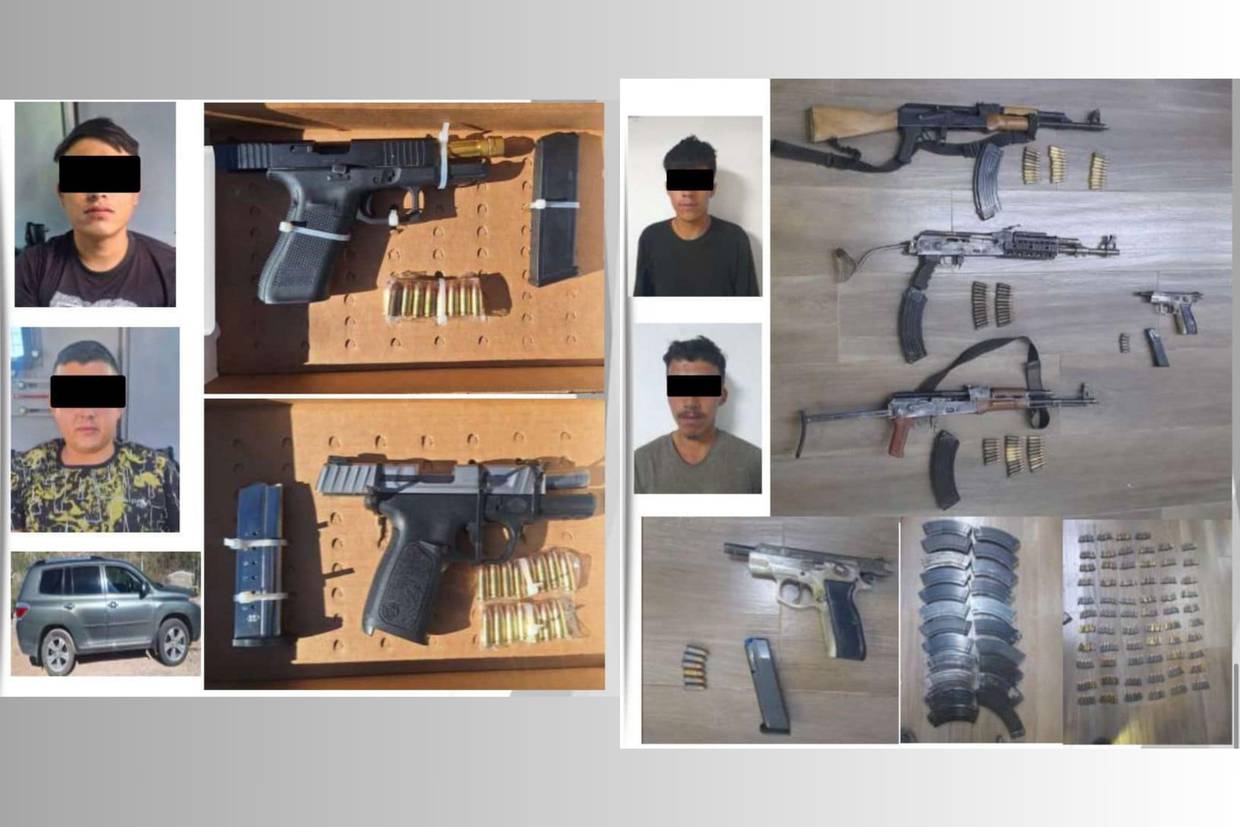 Tanto en Nogales como en El Sáric fueron detenidos cuatro hombres en posesión de armas de fuego, cargadores y cartuchos útiles.