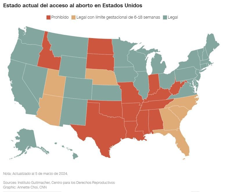 Mapa CNN sobre el aborto en Estados Unidos.