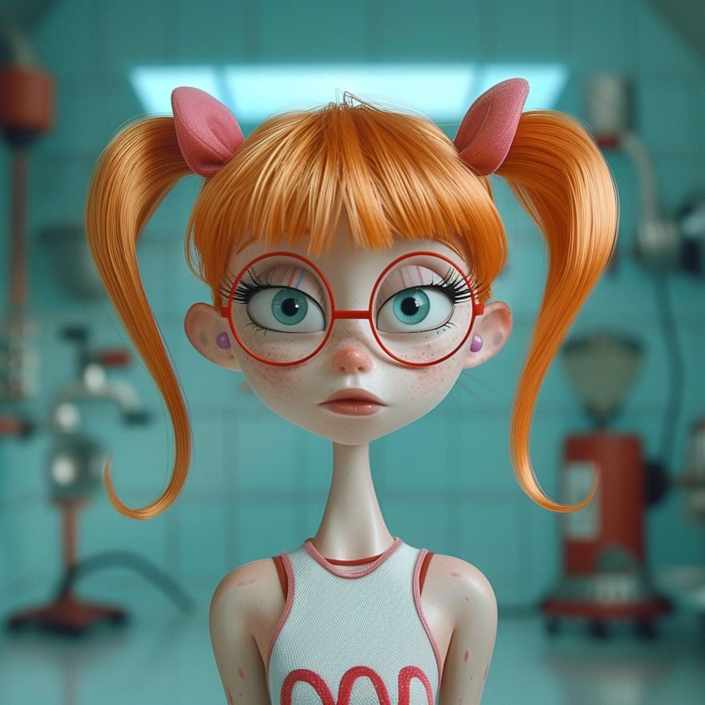 La energética Dee Dee del Laboratorio de Dexter adopta un sorprendente cambio con cabello rojo en la creativa reinterpretación de la Inteligencia Artificial.