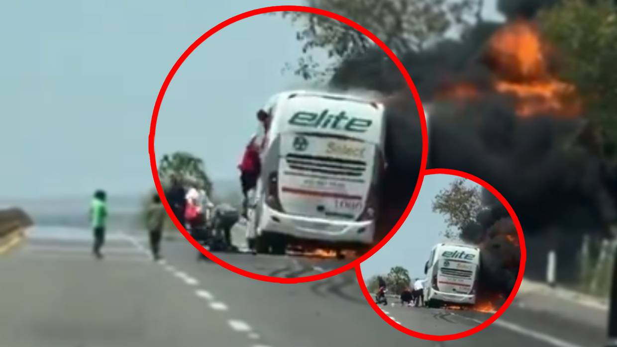 Tres muertos y cinco heridos fue el saldo de un incidente ocurrido en la autopista Benito Juárez de Angostura, Sinaloa, donde un autobús de la empresa Elite se incendió. Foto: Captura de Pantalla