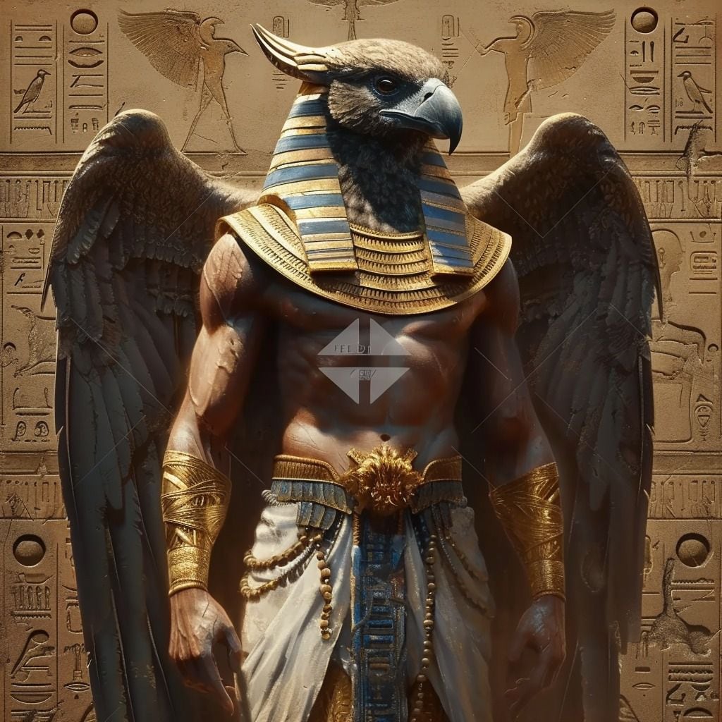 Entre lo divino y lo artificial: Horus cobra vida en una impresionante representación generada por inteligencia artificial.