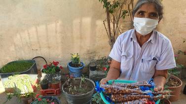 A sus 71 años, Alicia sigue trabajando en la venta de garapiñados y plantas