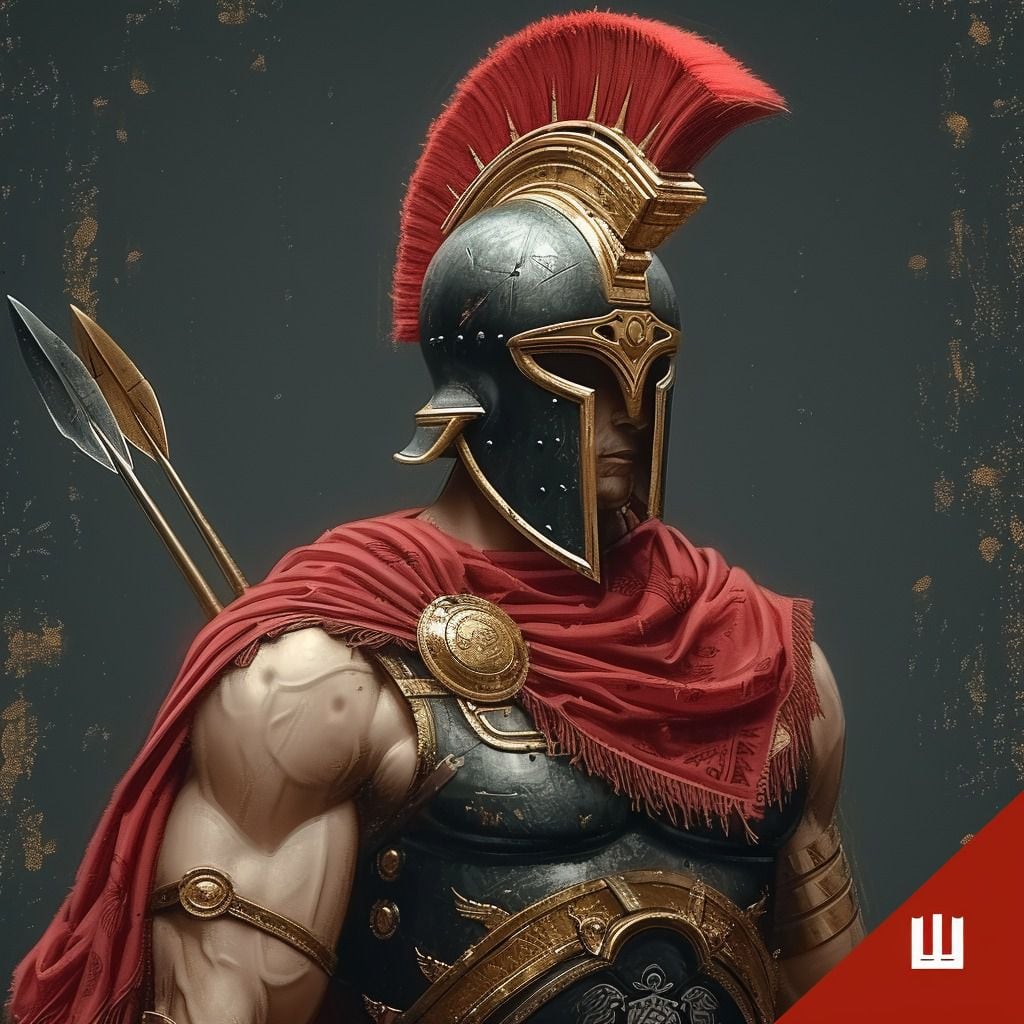 La representación visual de Ares según Midjourney revela un guerrero griego con músculos poderosos, encarnando la virilidad y la brutalidad de la guerra.